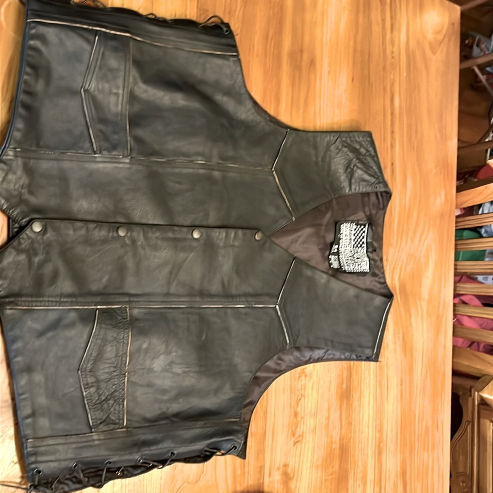 Men’s leather motorcycle riding vest.